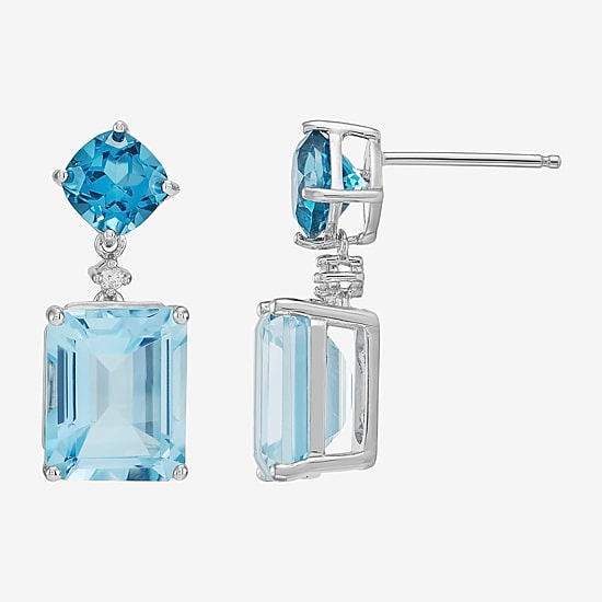 Limited Quantities! Womens Diamond Accent Genuine Blue Topaz Sterling Silver Drop Earrings