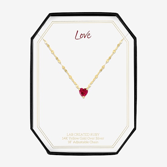 Womens Lab Created Red Ruby 14K Gold Over Silver Heart 16 Inch Pendant Necklace