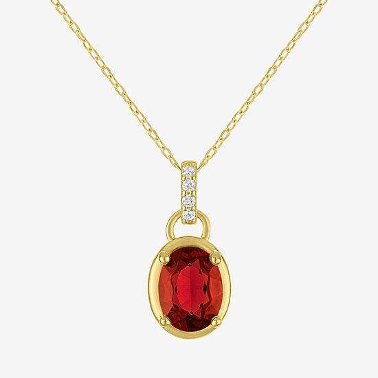 Womens Genuine Red Garnet 14K Gold Over Silver Oval 16 Inch Pendant Necklace