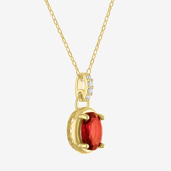 Womens Genuine Red Garnet 14K Gold Over Silver Oval 16 Inch Pendant Necklace
