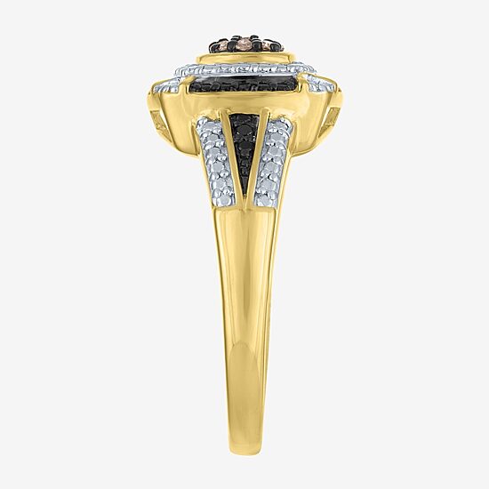 1/10 CT.T.W. Natural White, Champagne and Color-Enhanced Black Diamond Ring