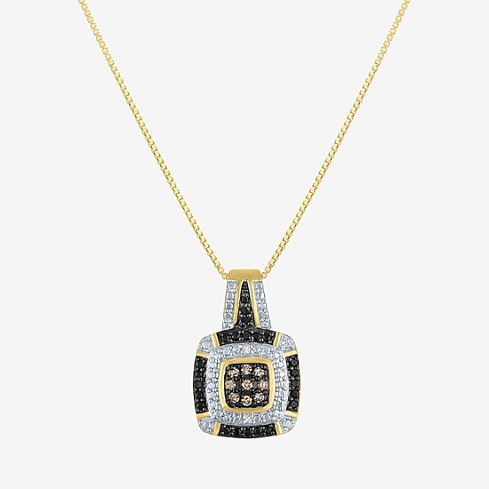 1/10 CT.T.W. Natural White, Champagne and Color-Enhanced Black Diamond Pendant Necklace