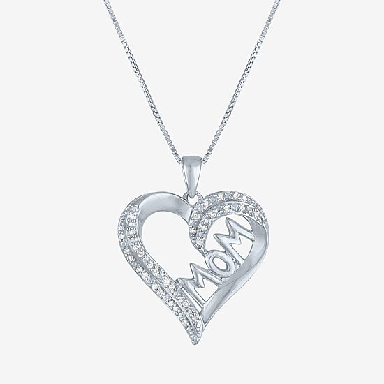 1/10 CT.T.W. Natural Diamond "MOM" Heart Necklace in  Sterling SIlver"
