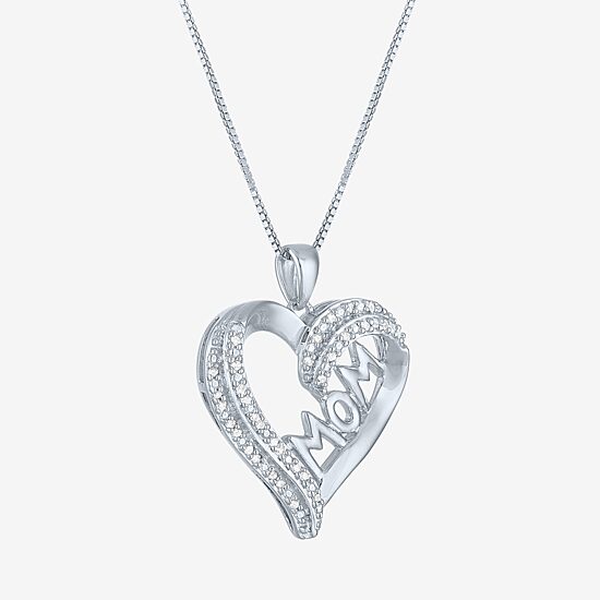 1/10 CT.T.W. Natural Diamond "MOM" Heart Necklace in  Sterling SIlver"