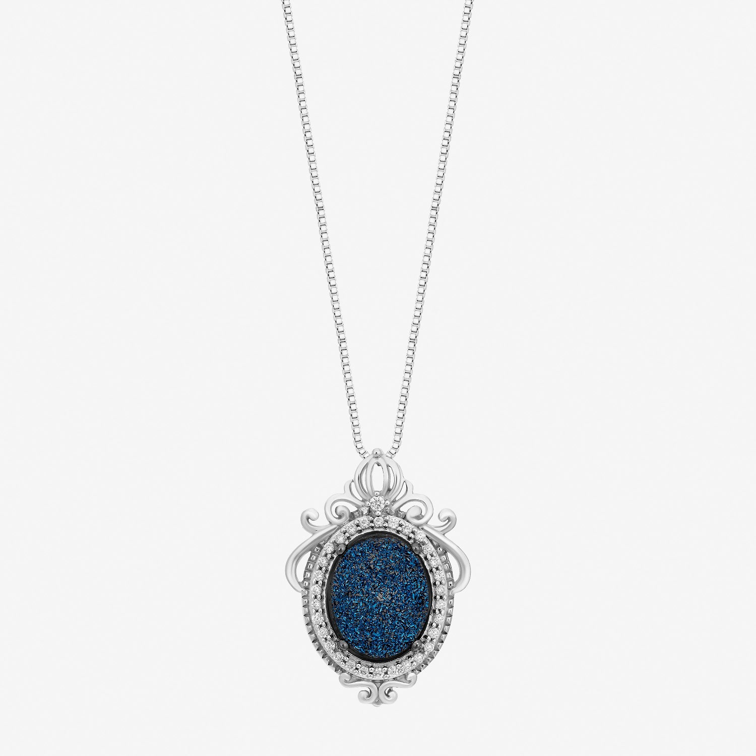 Enchanted Disney Fine Jewelry Cinderella (I, I2) Womens 1/8 CT. T.W. Genuine Blue Drusy Sterling Silver Oval 18 Inch Pendant Necklace