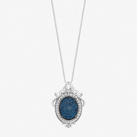 Enchanted Disney Fine Jewelry Cinderella (I, I2) Womens 1/8 CT. T.W. Genuine Blue Drusy Sterling Silver Oval 18 Inch Pendant Necklace