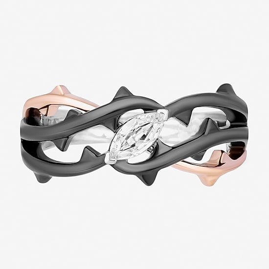 Maleficent(F, Si1) Womens 1/4 CT. T.W. Lab Grown White Diamond 14K Rose Gold Over Silver Sterling Silver Marquise Maleficent Cocktail Ring