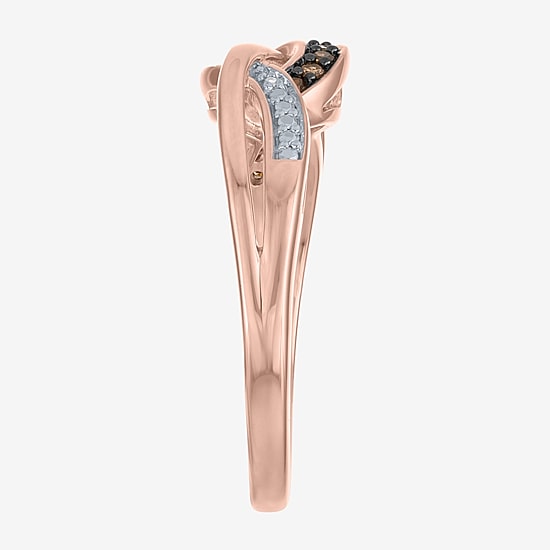Womens 1/10 CT. T.W. Natural Champagne Diamond 14K Rose Gold Over Silver Cocktail Ring