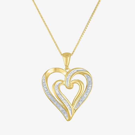 Womens 1/10 CT.T.W. Natural Diamond Heart Pendant Necklace in 14K Gold Over Silver