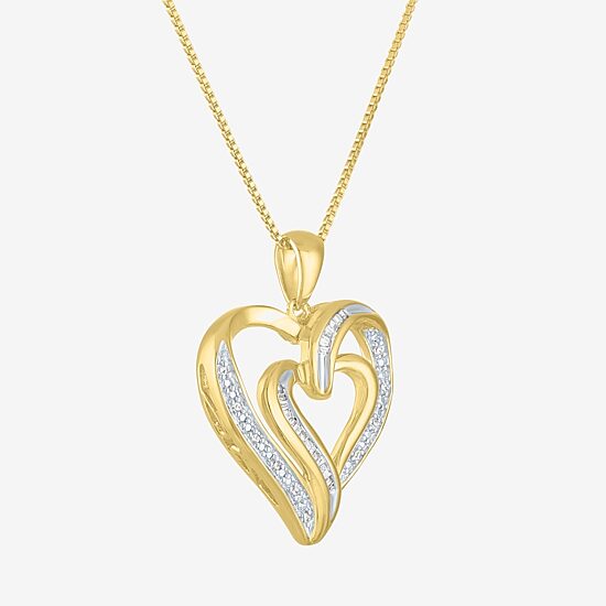 Womens 1/10 CT.T.W. Natural Diamond Heart Pendant Necklace in 14K Gold Over Silver