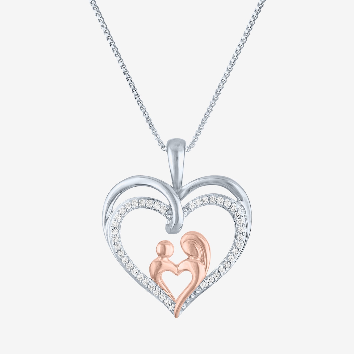 "Mother And Daughter" Womens 1/10 CT. T.W. Natural White Diamond 14K Rose Gold Over Silver Sterling Silver Heart 18 Inch Pendant Necklace