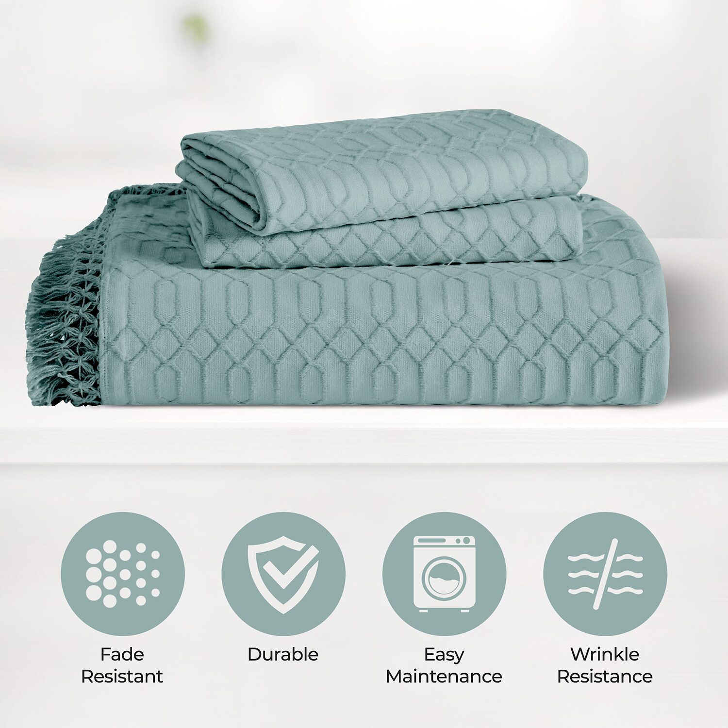 SUPERIOR® Remi Geometric Fringe Boho Modern Jacquard Bedspread