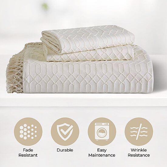 SUPERIOR® Remi Geometric Fringe Boho Modern Jacquard Bedspread