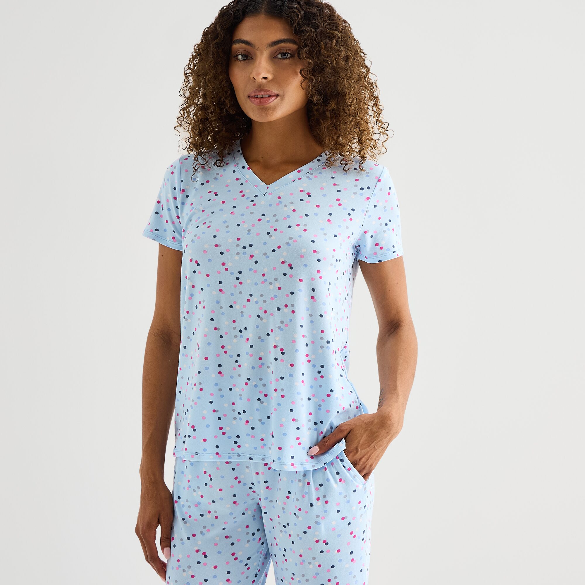 Jaclyn Womens V-Neck Short Sleeve 2-pc. Pajama Set