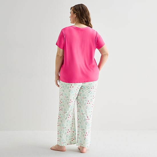 Jaclyn Womens V-Neck Short Sleeve 2-pc. Plus Pajama Set