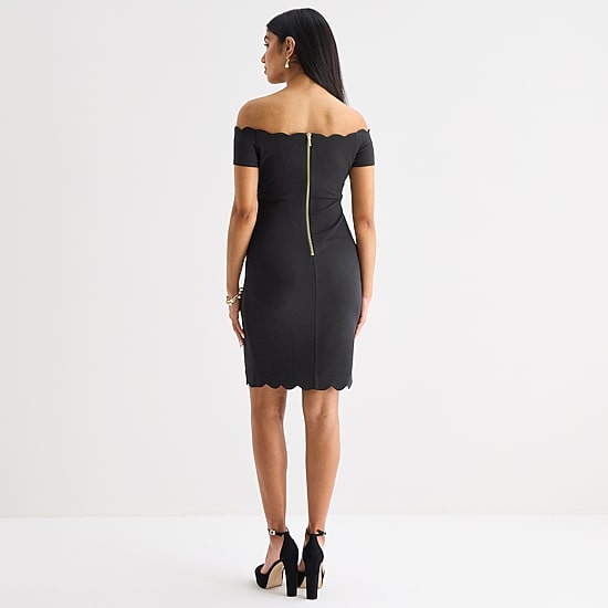 Premier Amour Off The Shoulder Womens Scallop Neck Short Sleeve Sheath Dress