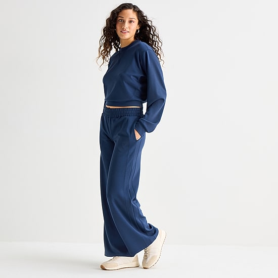 Arizona Womens Juniors Wide Leg Mid Rise Sweatpant