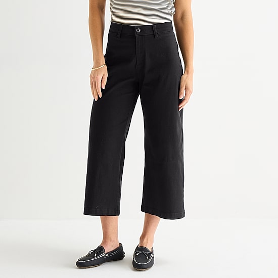 Liz Claiborne Womens Wide Leg Mid Rise Cropped Pant