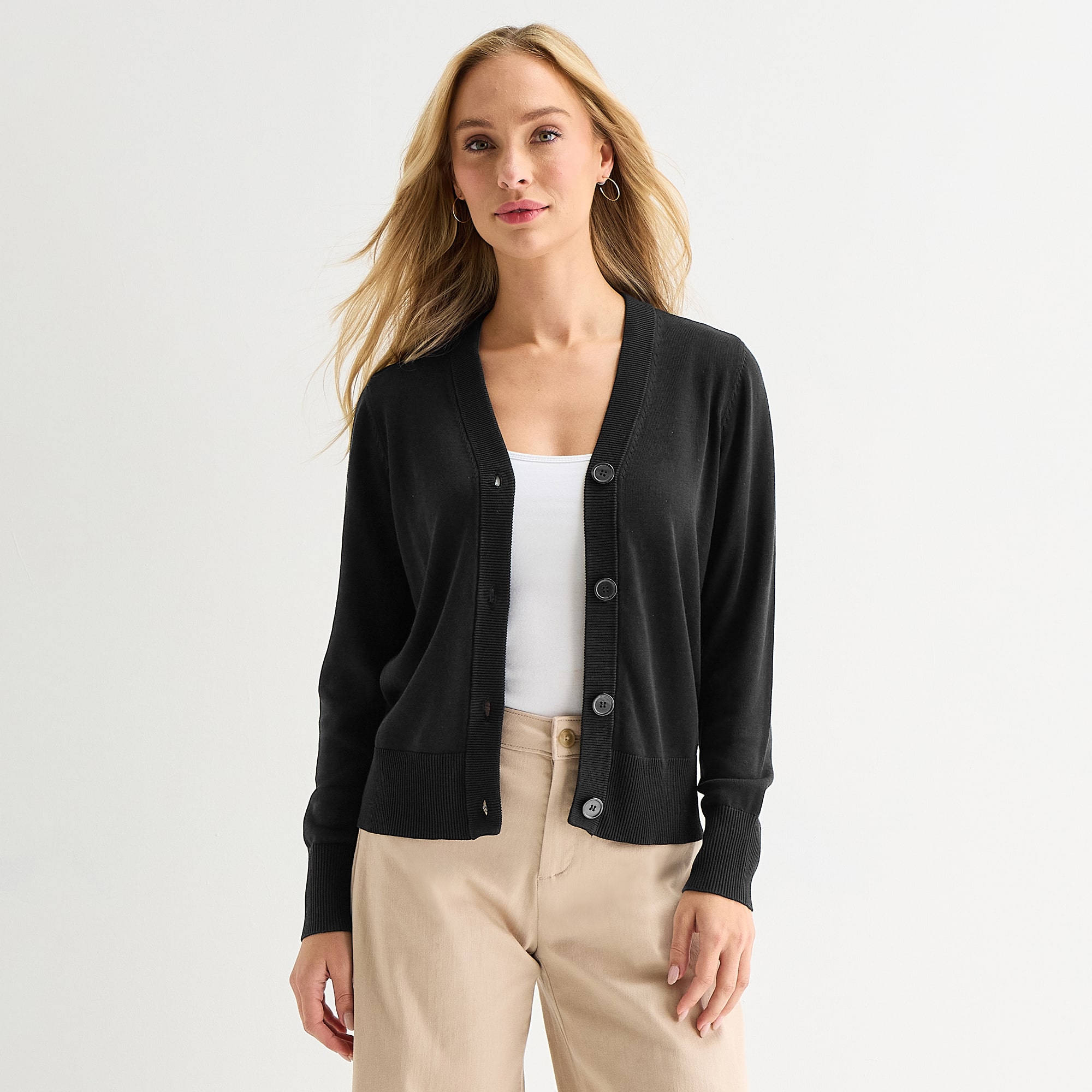 Liz Claiborne Womens V Neck Long Sleeve Button Cardigan