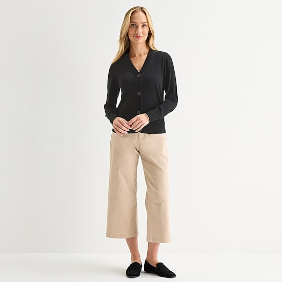 Liz Claiborne Womens V Neck Long Sleeve Button Cardigan