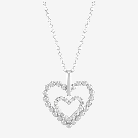 Limited Quantities! Womens 1/10 CT. T.W. Natural White Diamond Sterling Silver Heart 18 Inch Pendant Necklace