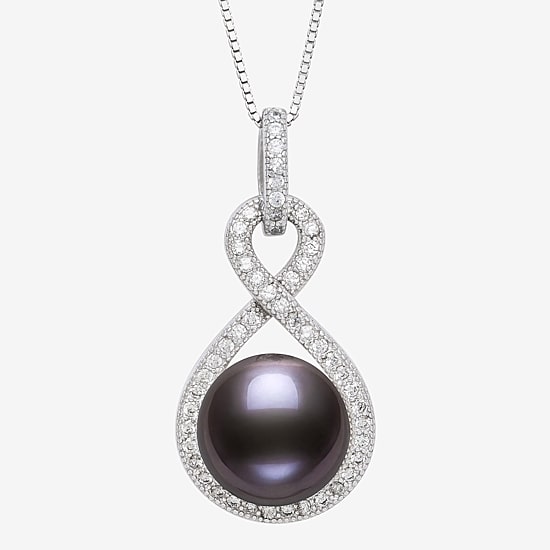 Limited Quantities! Womens Dyed Black Cultured Freshwater Pearl Sterling Silver Infinity 18 Inch Pendant Necklace
