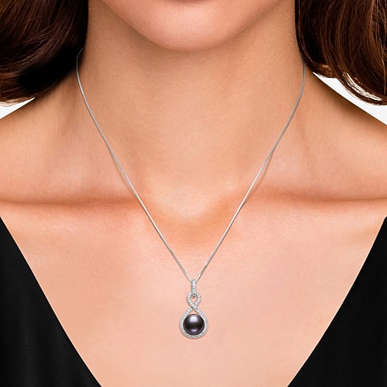 Limited Quantities! Womens Dyed Black Cultured Freshwater Pearl Sterling Silver Infinity 18 Inch Pendant Necklace