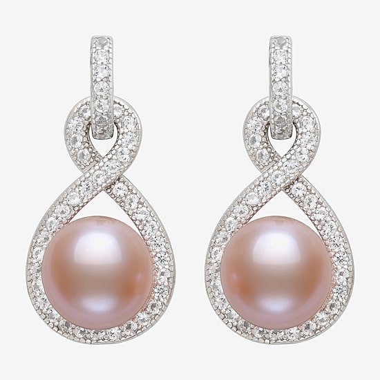 Limited Quantities! Womens Pink Cultured Freshwater Pearl Sterling Silver Infinity Drop Earrings