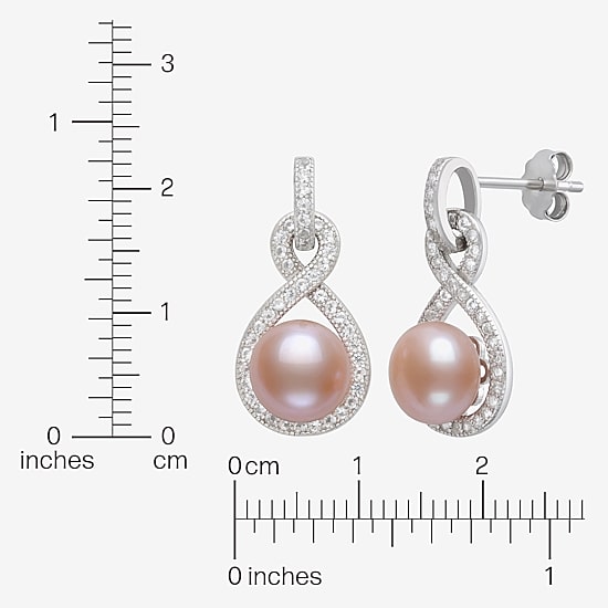 Limited Quantities! Womens Pink Cultured Freshwater Pearl Sterling Silver Infinity Drop Earrings
