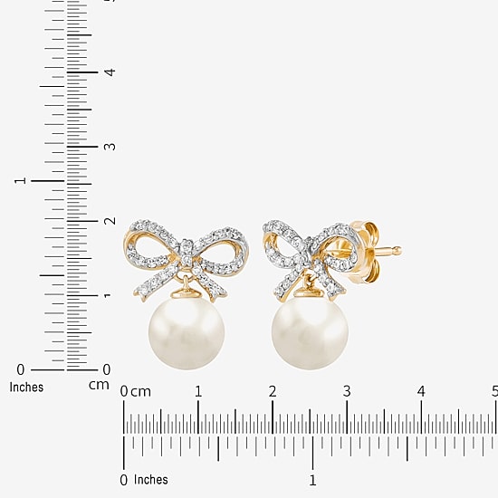 Limited Quantities! 1/6 CT. T.W. Genuine White Cultured Freshwater Pearl 14K Gold 12.5mm Bow Stud Earrings