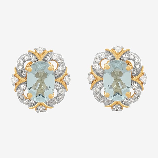 Limited Quantities! 1/8 CT. T.W. Genuine Blue Aquamarine 14K Gold 9.6mm Stud Earrings