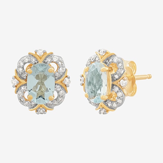 Limited Quantities! 1/8 CT. T.W. Genuine Blue Aquamarine 14K Gold 9.6mm Stud Earrings