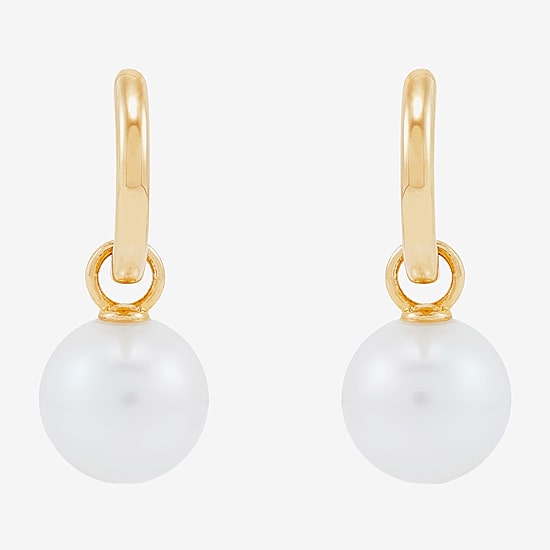 Limited Quantities! Womens Genuine White Cultured Freshwater Pearl 14K Gold 22.4mm Hoop Earrings