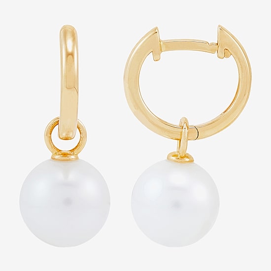 Limited Quantities! Womens Genuine White Cultured Freshwater Pearl 14K Gold 22.4mm Hoop Earrings