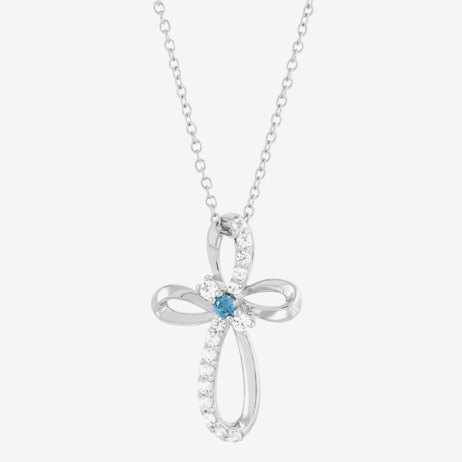 Limited Quantities! Womens Genuine Blue Aquamarine Sterling Silver Cross 18 Inch Pendant Necklace