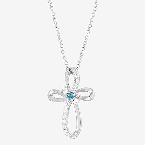 Limited Quantities! Womens Genuine Blue Aquamarine Sterling Silver Cross 18 Inch Pendant Necklace, One Size, Blue