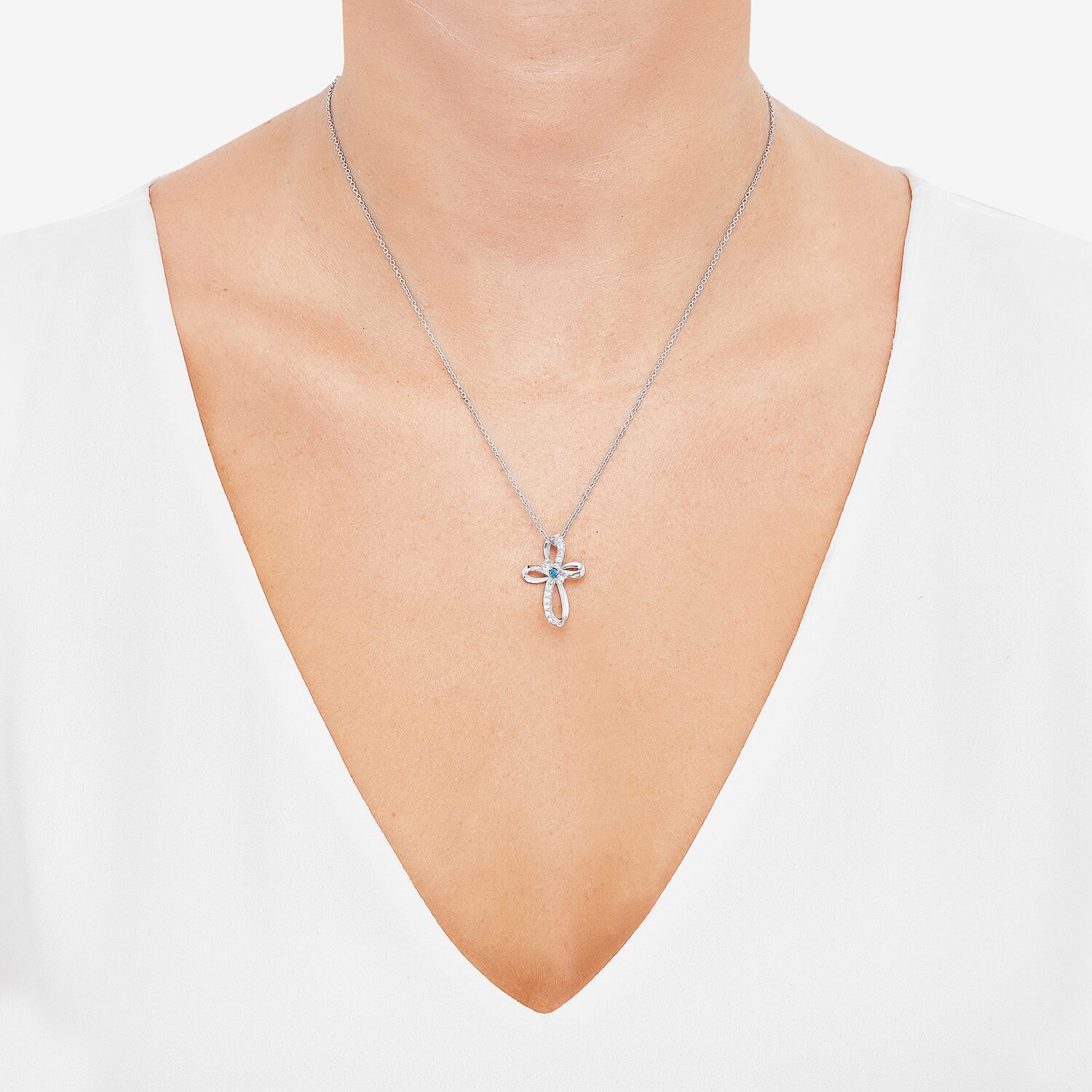 Limited Quantities! Womens Genuine Blue Aquamarine Sterling Silver Cross 18 Inch Pendant Necklace