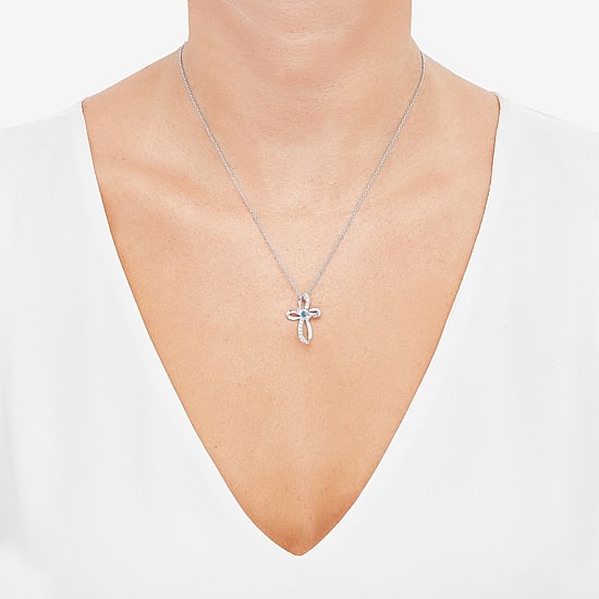 Limited Quantities! Womens Genuine Blue Aquamarine Sterling Silver Cross 18 Inch Pendant Necklace