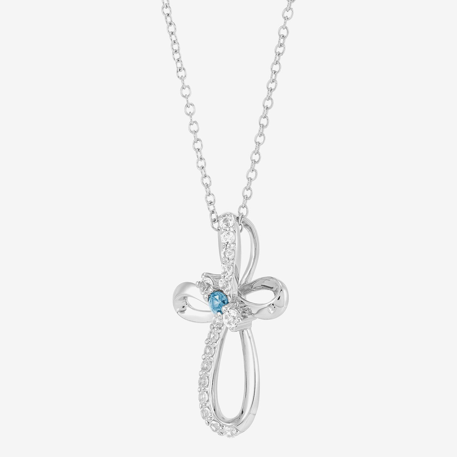 Limited Quantities! Womens Genuine Blue Aquamarine Sterling Silver Cross 18 Inch Pendant Necklace