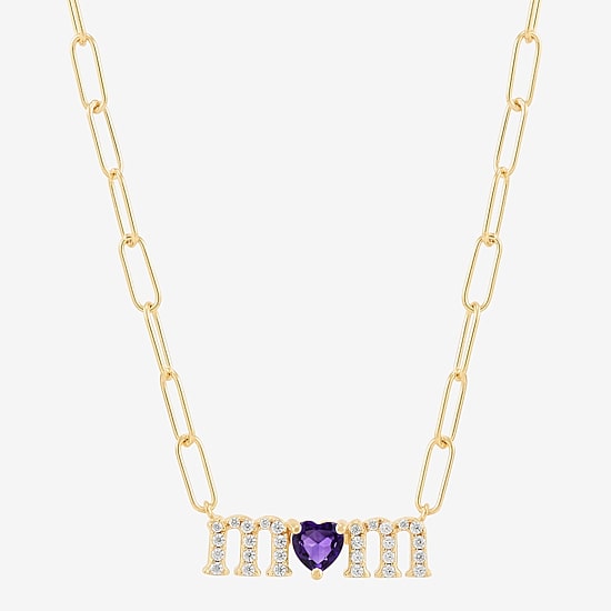 Limited Quantities! "Mom" Womens Genuine Purple Amethyst 14K Gold Over Silver Heart 18 Inch Pendant Necklace