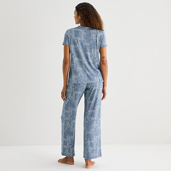 Jaclyn Womens V-Neck Short Sleeve 2-pc. Pajama Set