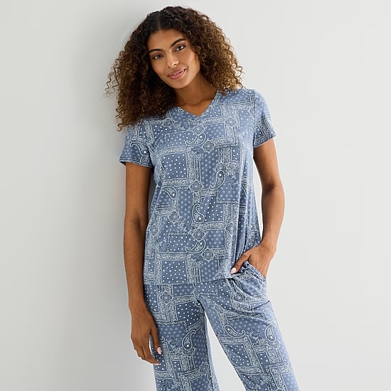 Jaclyn Womens V-Neck Short Sleeve 2-pc. Pajama Set