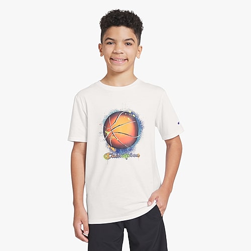 Champion Big Kid Boys Round Neck Short Sleeve Regular Fit Graphic T-Shirt, X-large (18-20), White