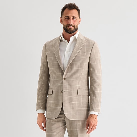 Stafford Coolmax All Season Ecomade Mens Classic Fit Windowpane Suit Jacket