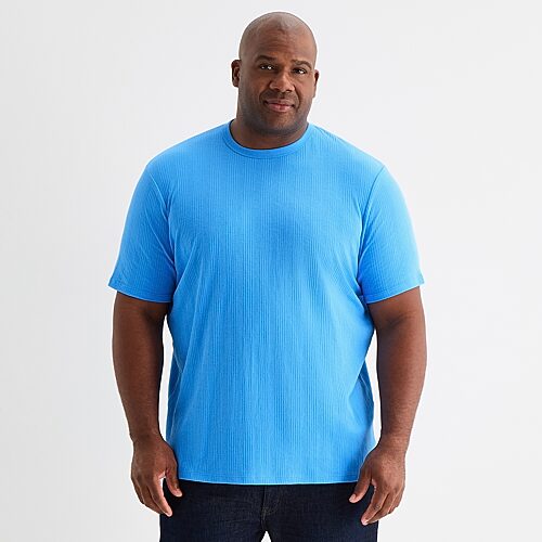 Shaquille O'Neal XLG Ribbed Dropneedle Mens Crew Neck Short Sleeve Big and Tall T-Shirt, 4x-large, Blue