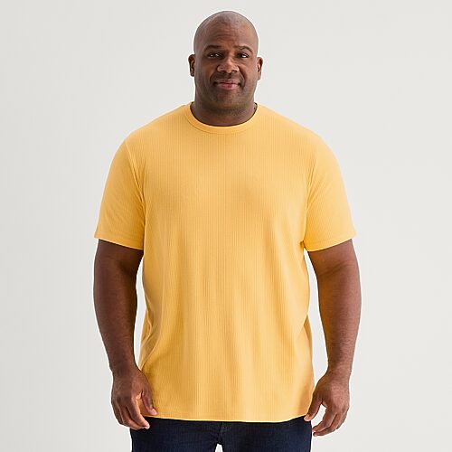 Shaquille O'neal Xlg Ribbed Dropneedle Mens Crew Neck Short Sleeve Big And Tall T-shirt In Yellow