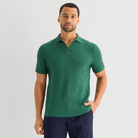 Stafford Johnny Collar Mens Short Sleeve Polo Sweater