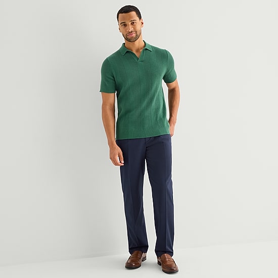 Stafford Johnny Collar Mens Short Sleeve Polo Sweater