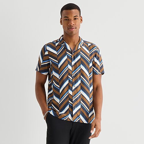J. Ferrar Rayon Wave Mens Short Sleeve Camp Shirt In Blue