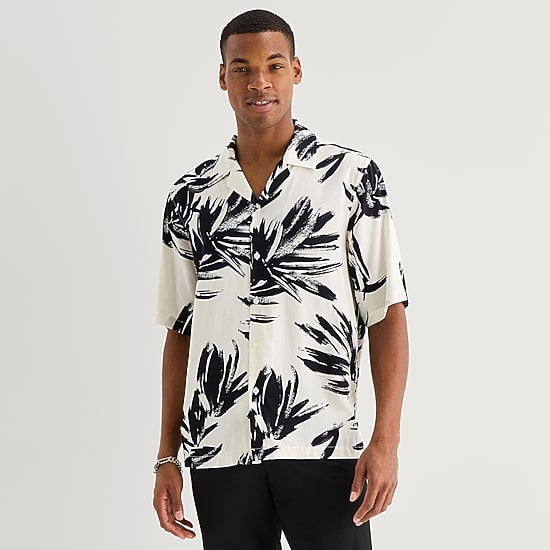 J. Ferrar Paint Floral Mens Short Sleeve Camp Shirt